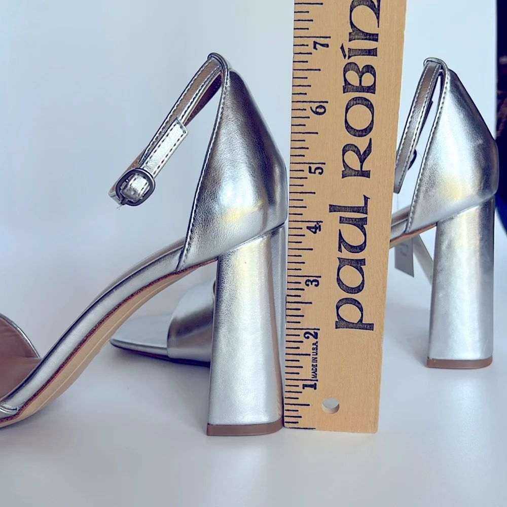 A New Day Shelly Metallic Silver Ankle Strap Heels